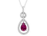 Created Ruby Pendant Necklace in Sterling Silver with Chain