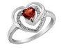 Garnet Heart Ring with Diamonds 2/5 Carat (ctw) in Sterling Silver