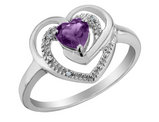 1/3 Carat (ctw) Amethyst Heart Ring with Accent Diamonds in Sterling Silver