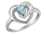 1/3 Carat (ctw) Aquamarine Heart Ring in Sterling Silver