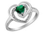 Created Emerald Heart Ring with Diamonds 2/5 Carat (ctw) in Sterling Silver