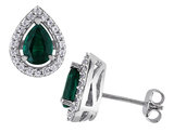 5.45 Carat (ctw) Lab-Created Emerald and Created White Sapphire Earrings in Sterling Silver