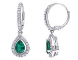 2.0 Carat (ctw) Lab-Created Emerald Drop Earrings in Sterling Silver with and Created White Sapphire