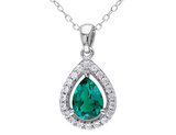 1.50 Carat (ctw) Lab-Created Emerald & White Sapphire Drop Pendant Necklace in Sterling Silver