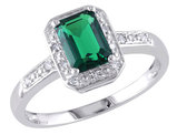 1.00 Carat (ctw) Lab-Created Emerald Ring with Diamonds in Sterling Silver