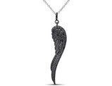 Black Diamond Wing Pendant Necklace in Sterling Silver with Chain