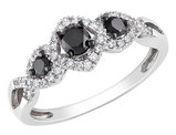 1/2 Carat (ctw) Black & White Diamond Three-Stone Ring in 10k White Gold