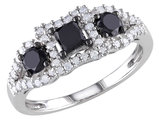 1.00 Carat (ctw) Black & White Three-Stone Diamond Ring in 10k White Gold