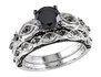 1.39 Carat (ctw) Black Diamond Engagement Ring and Wedding Band Set in 10K White Gold