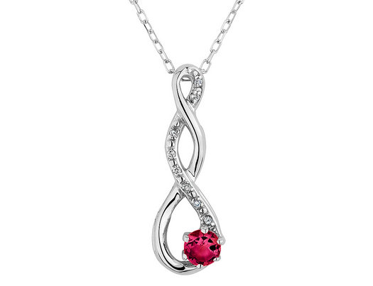 Lab-Created Ruby Infinity Pendant Necklace in Sterling Silver with Chain