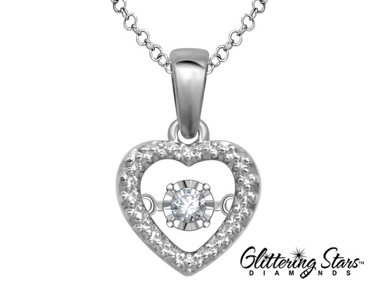 Glittering Stars Diamond Heart Pendant in Sterling Silver with Chain