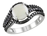 Opal 1.35 Carat (ctw) Ring with Black Diamond in Sterling Silver