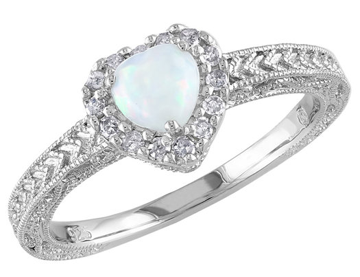 Opal and Diamond 1/5 Carat (ctw) Ring in Sterling Silver