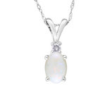 1/2 Carat (ctw) Lab Created Opal Pendant Necklace with Diamond in 10K White Gold with Chain