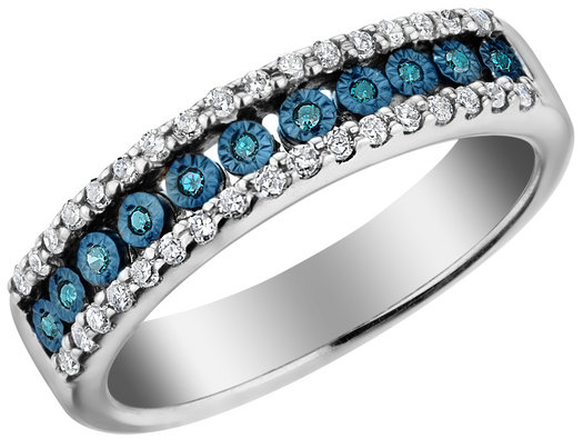 1/4 Carat (ctw) Blue and White Diamond Ring in Sterling Silver