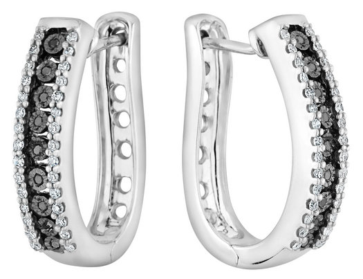 1/5 Carat (ctw I2-I3) Black and White Diamond Hoop Earrings in Sterling Silver