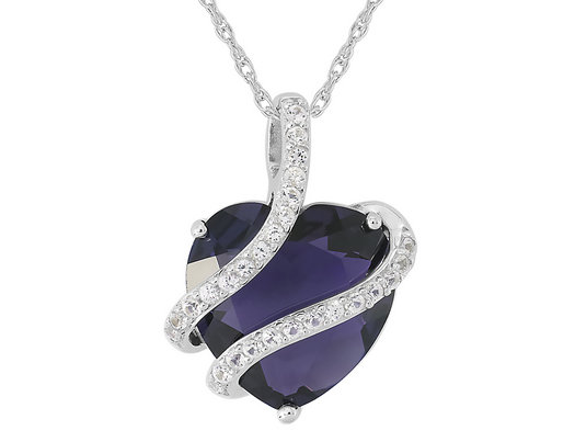 Sterling Silver Lab-Created Amethyst & White Sapphire Heart Pendant with Chain