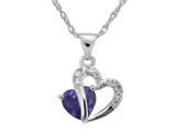 Amethyst & Created White Sapphire Two Hearts Pendant in Sterling Silver with Chain