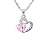 Created Pink &  White Sapphire Two Hearts Pendant in Sterling Silver with Chain