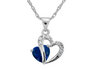 Created Blue and White Sapphire Two Hearts Pendant in Sterling Silver with Chain