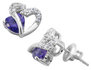 Amethyst and Created White Sapphire Two Hearts Earrings in Sterling Silver