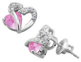 Sterling Silver Created Pink & White Sapphire Two Hearts Earrings