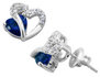 Created Blue and White Sapphire Two Hearts Earrings in Sterling Silver