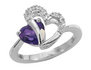 Amethyst and Created White Sapphire Two Hearts Ring in Sterling Silver
