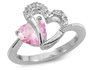 Created Pink and White Sapphire Two Hearts Ring in Sterling Silver