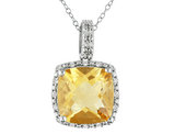 4.00 Carat (ctw) Citrine Halo Pendant Necklace in Sterling Silver with Chain and Accent Diamonds