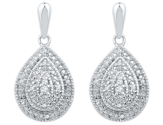 Diamond Teardrop Earrings 1/10 Carat (ctw) in Sterling Silver