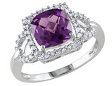 Lab-Created Alexandrite 3.0 Carat (ctw) and Diamond Halo Ring 10K White Gold