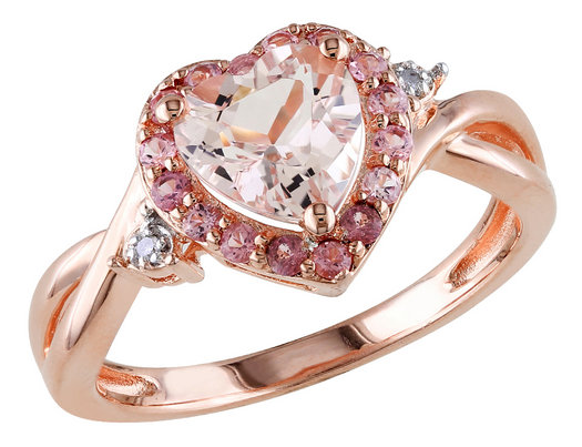 1.25 Carat (ctw) Morganite Heart Ring with Pink Tourmaline in Rose Plated Sterling Silver