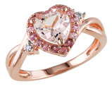 Morganite Heart Ring with Pink Tourmaline and Diamond in Rose Sterling Silver
