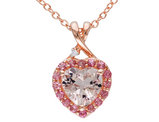 1.33 Carat (ctw) Morganite and Pink Tourmaline Heart Pendant Necklace in Rose Plated Sterling Silver with Chain