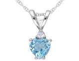 3/5 Carat (ctw) Blue Topaz & Accent Diamond Heart Pendant Necklace in 10K White Gold with Chain