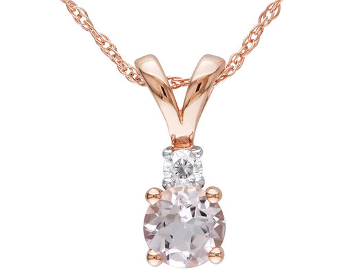 Morganite Pendant 1/2 Carat (ctw) with Diamond in 10K Rose Gold with Chain