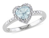 3/4 Carat (ctw) Light Aquamarine Heart Ring with Diamonds in Sterling Silver