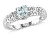 2/5 Carat (ctw) Aquamarine Heart Ring in Sterling Silver with Accent Diamonds