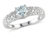 2/5 Carat (ctw) Clear Aquamarine Heart Ring in Sterling Silver with Accent Diamonds