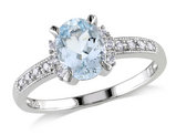 1.00 Carat (ctw) LIght Aquamarine Ring with Diamonds in Sterling Silver