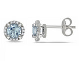 4/5 Carat (ctw) Aquamarine Halo Earrings with Diamonds in Sterling Silver