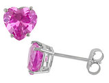 2.00 Carat (ctw) Lab-Created Pink Sapphire Solitaire Heart Earrings in 10K White Gold