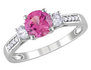 Created Pink and White Sapphire Three Stone Ring with Diamonds 1.42 Carat (ctw) in 10k White Gold
