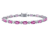 6.75 Carat (ctw) Lab-Created Pink Sapphire Bracelet with Diamonds in Sterling Silver