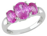 5.00 Carat (ctw) Lab-Created Pink Sapphire Three-stone Ring in Sterling Silver