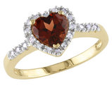 Garnet and Diamond Heart Ring 4/5 Carat (ctw) in 10K Yellow Gold