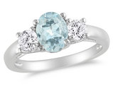 1.60 Carat (ctw)  Aquamarine & Lab-Created White Sapphire Three-Stone Ring Sterling Silver