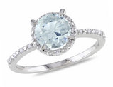 1.20 Carat (ctw) Aquamarine Ring with Diamonds in Sterling Silver