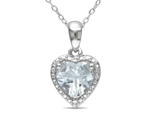 1.50 Carat (ctw) Aquamarine Heart Pendant in Sterling Silver with Chain